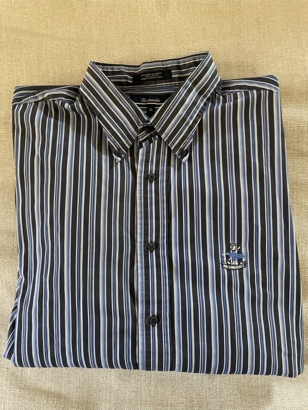 FACONNABLE Vintage Button Down Blue Stripe Shirt Crest XL
